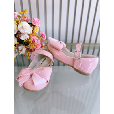 Sapatinho Rosa Verniz Com Aplique de Lacinho Luxo