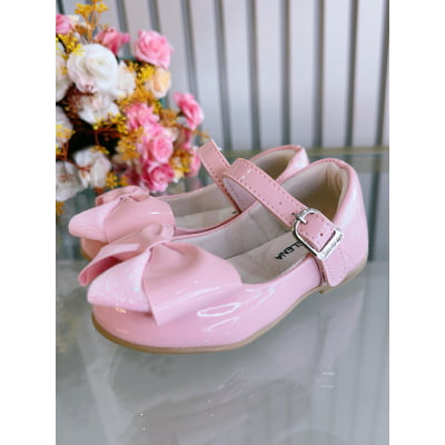 Sapatinho Rosa Verniz Com Aplique de Lacinho Luxo