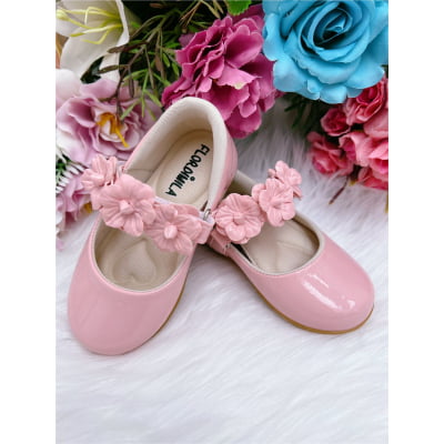 Sapatinho Rosa Verniz Flor Fofura