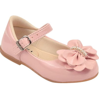 Sapatinho Rosa Verniz Flor Strass