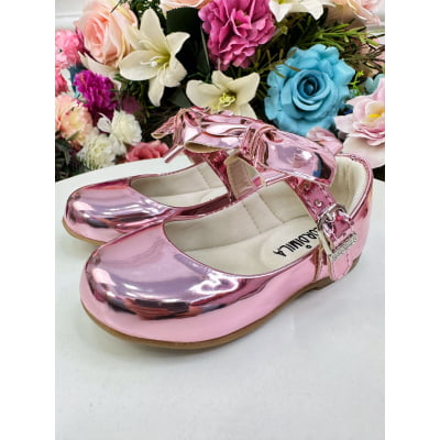 Sapatinho Rose Metalizado Com Lacinho Super Luxo