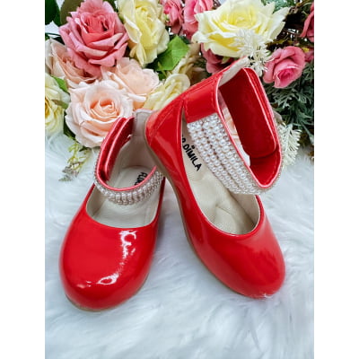 Sapatinho Vermelho com Tornozeleira Pérolas e Strass