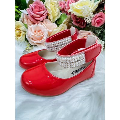 Sapatinho Vermelho com Tornozeleira Pérolas e Strass
