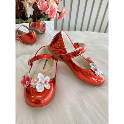 Sapatinho Vermelho Metalizado Jardim Encantado Luxo