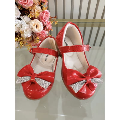 Sapatinho Vermelho Verniz Aplique de Lacinho Com Strass Luxo