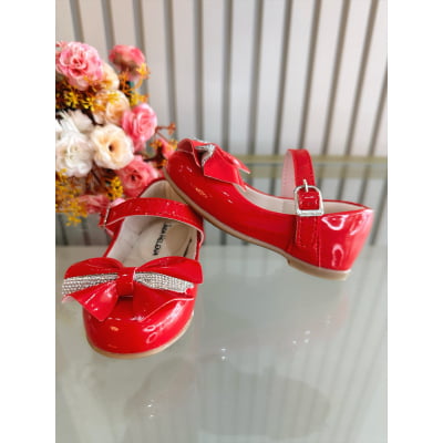 Sapatinho Vermelho Verniz Aplique de Lacinho Com Strass Luxo
