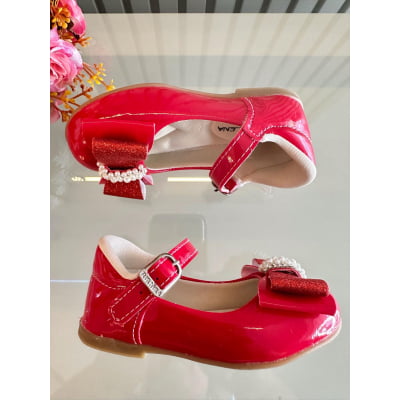 Sapatinho Vermelho Verniz Aplique de Lacinho Strass Glitter
