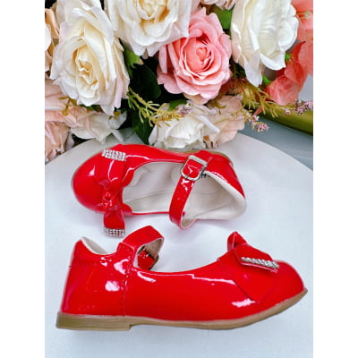 Sapatinho Vermelho Verniz Com Aplique Lacinho e Strass