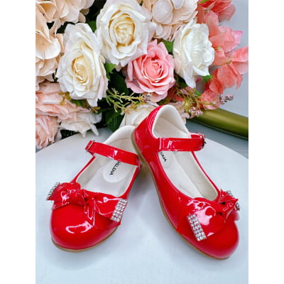 Sapatinho Vermelho Verniz Com Aplique Lacinho e Strass
