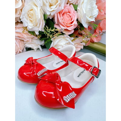 Sapatinho Vermelho Verniz Com Aplique Lacinho e Strass