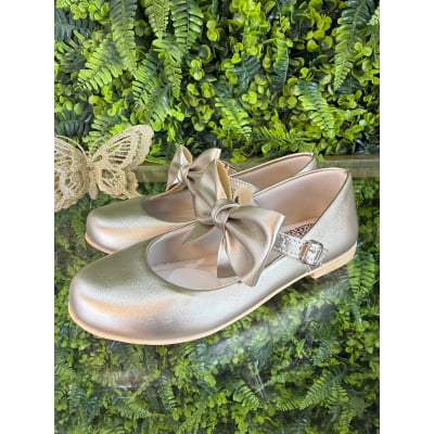 Sapatinho Dourado Com Aplique de Laço Luxo