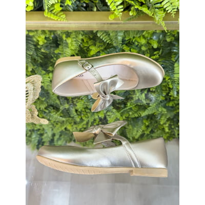 Sapatinho Dourado Com Aplique de Laço Luxo