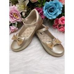 Sapatinho Dourado Fosco Luxo Com Laço Glitter