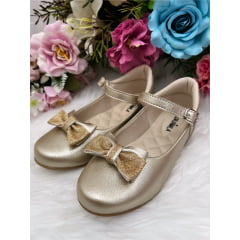 Sapatinho Dourado Fosco Luxo Com Laço Glitter