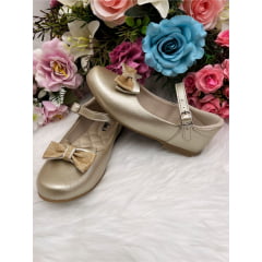 Sapatinho Dourado Fosco Luxo Com Laço Glitter