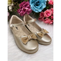 Sapatinho Dourado Fosco Luxo Com Laço Glitter