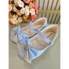Sapatinho Infantil Azul Verniz Aplique de Lacinho Com Strass