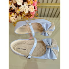 Sapatinho Infantil Azul Verniz Aplique de Lacinho Com Strass