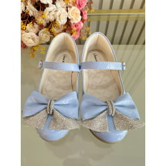 Sapatinho Infantil Azul Verniz Aplique de Lacinho Com Strass
