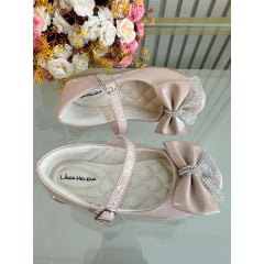 Sapatinho Infantil Nude Verniz Aplique de Lacinho Com Strass