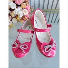 Sapatinho Infantil Pink Verniz Com Aplique de Lacinho e Strass