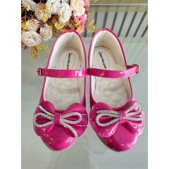 Sapatinho Infantil Pink Verniz Com Aplique de Lacinho e Strass