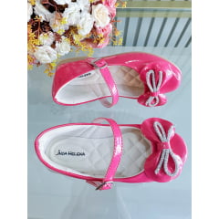 Sapatinho Infantil Pink Verniz Com Aplique de Lacinho e Strass