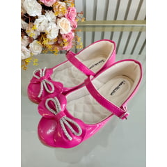 Sapatinho Infantil Pink Verniz Com Aplique de Lacinho e Strass