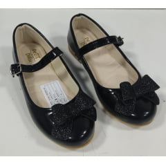Sapatinho Infantil Preto Verniz C/ Aplique de Lacinho Luxo
