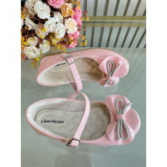 Sapatinho Infantil Rosa Verniz Com Aplique de Lacinho e Strass