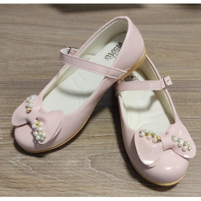 Sapatinho Nude Verniz C/ Aplique de Laço e Pérolas Luxo