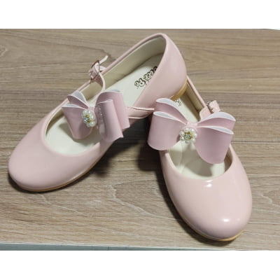 Sapatinho Nude Verniz C/ Lacinho e Flor de Strass