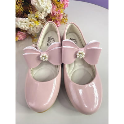 Sapatinho Nude Verniz C/ Lacinho e Flor de Strass