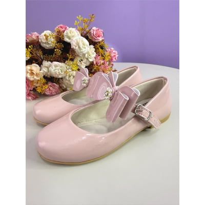Sapatinho Nude Verniz C/ Lacinho e Flor de Strass