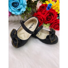 Sapatinho Preto Fosco Lacinho Strass