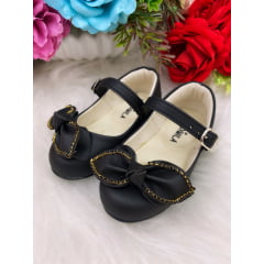 Sapatinho Preto Fosco Lacinho Strass