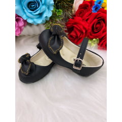 Sapatinho Preto Fosco Lacinho Strass