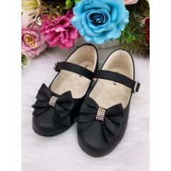 Sapatinho Preto Fosco Luxo Laço e Strass
