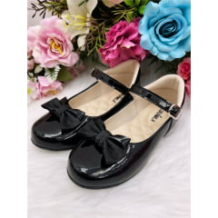 Sapatinho Preto Verniz Luxo Com Laço Glitter