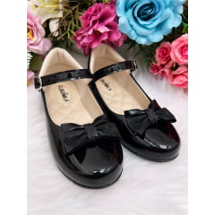 Sapatinho Preto Verniz Luxo Com Laço Glitter