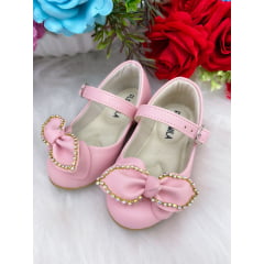 Sapatinho Rosa Fosco Strass e Laço