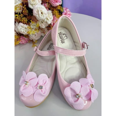 Sapatinho Rosa Verniz C/ Aplique Flor e Strass