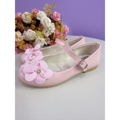 Sapatinho Rosa Verniz C/ Aplique Flor e Strass