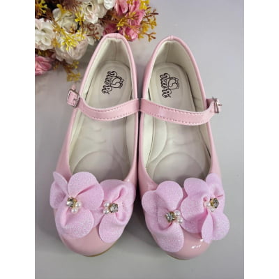 Sapatinho Rosa Verniz C/ Aplique Flor e Strass