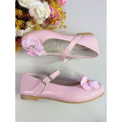 Sapatinho Rosa Verniz C/ Aplique Flor e Strass