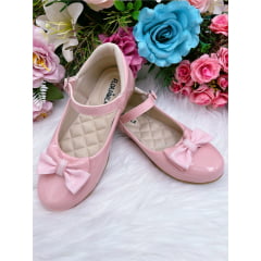 Sapatinho Rosa Verniz Luxo Com Laço Glitter