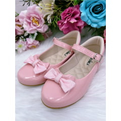 Sapatinho Rosa Verniz Luxo Com Laço Glitter