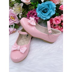 Sapatinho Rosa Verniz Luxo Com Laço Glitter