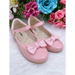Sapatinho Rosa Verniz Luxo Com Laço Glitter