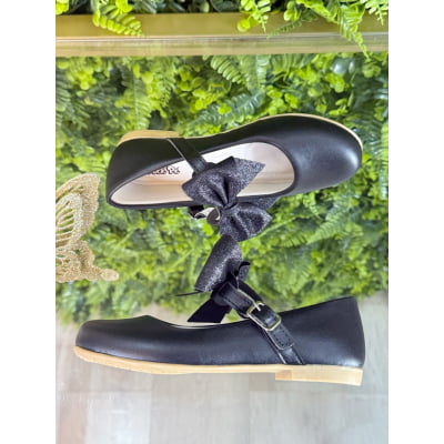 Sapatinho Preto Com Aplique de Laço Glitter Luxo